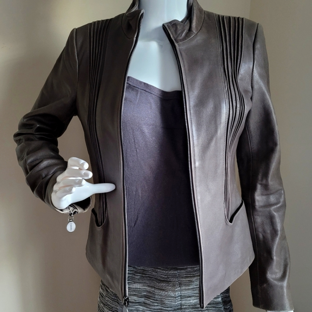 Women's Tahari Grey Leather Jacket